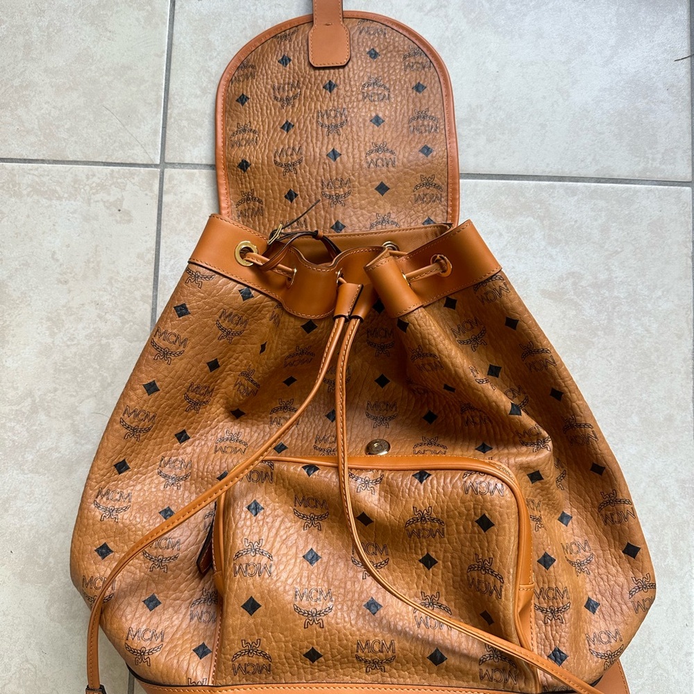 Mcm Large Leather Drawstring Backpack - image 3